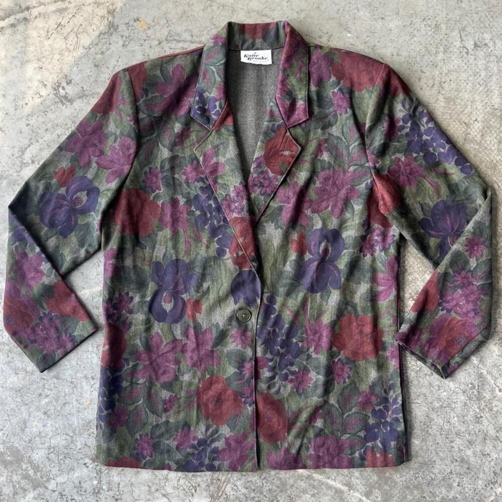 Katie Brooke Floral Blazer Jacket Women's 8 Dark Academia Whimsigoth Made in USA